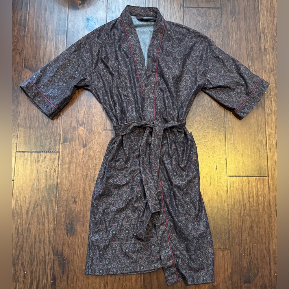 Vintage Men’s Bill Blass Robe Grey Burgundy Paisley - One Size